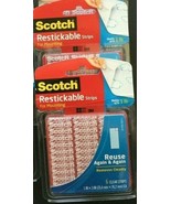LOT OF 2 PACKS Scotch Restickable Strips 1&quot; X 3&quot; Clear 12 Strips R101 Ho... - $9.75