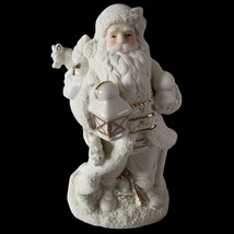 White Glitter Santa Claus 9 in Figurine Christmas Gold Painted Accents Holiday - £19.26 GBP