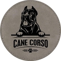Cane Corso 4&quot; Round Leather 6-Coaster Set with Holder - $19.99