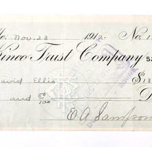 1912 Kineo Trust Company Bank Check E.A. Sampson Dover Maine Signed 1013... - £15.79 GBP