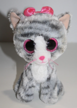 Ty Beanie Boos Kiki Gray Tabby Cat Pink Glitter Eyes Small 6&quot; Soft Toy P... - $9.75