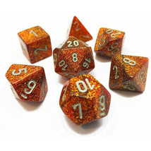 D7 Die Set Dice Glitter Polyhedral (7 Dice) - Gold/Silver - $48.37