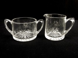 Round Glass Creamer and Sugar Bowl Set, 8-Point Star Pattern, Vintage, #... - $14.65
