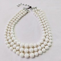 Vintage White Graduated Multi Strand Layered Plastic Bead Bib Necklace - £17.52 GBP