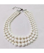 Vintage White Graduated Multi Strand Layered Plastic Bead Bib Necklace - £17.44 GBP