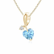 Authenticity Guarantee 
Heart-Shaped Aquamarine Ribbon Pendant with Diamond i... - £388.77 GBP