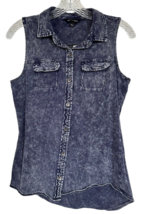 Rock And Republic Women&#39;s Button Down Top Sleeveless 100% Cotton Size S Gray - £11.67 GBP