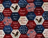 Cotton Independence Day Phrases Hexagons Stars&amp;Stripes Fabric Print BTY ... - $13.95