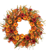 Artificial Fall Wreath 22 Inch Autumn Wreaths for Front Door Orange Dais... - $51.13 CAD