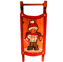 9&quot; Vintage Christmas Hand Painted Wooden Sled Home Decor Decoration - £14.87 GBP