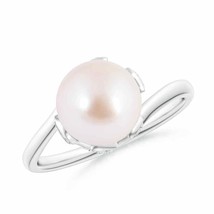 ANGARA Japanese Akoya Pearl Olive Leaf Bypass Ring for Women in 14K Solid Gold - £670.24 GBP