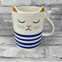 Parker Lane Coffee Tea Mug Cat With Sculpted Ears 16 Oz White And Blue S... - $16.20