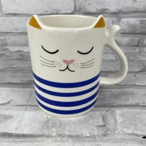 Parker Lane Coffee Tea Mug Cat With Sculpted Ears 16 Oz White And Blue S... - £12.71 GBP