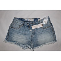 Band Of Gypsies Rose Womens Jean Shorts Blue Frayed Studded Button Fly 31&quot; x 2&quot; - £11.19 GBP