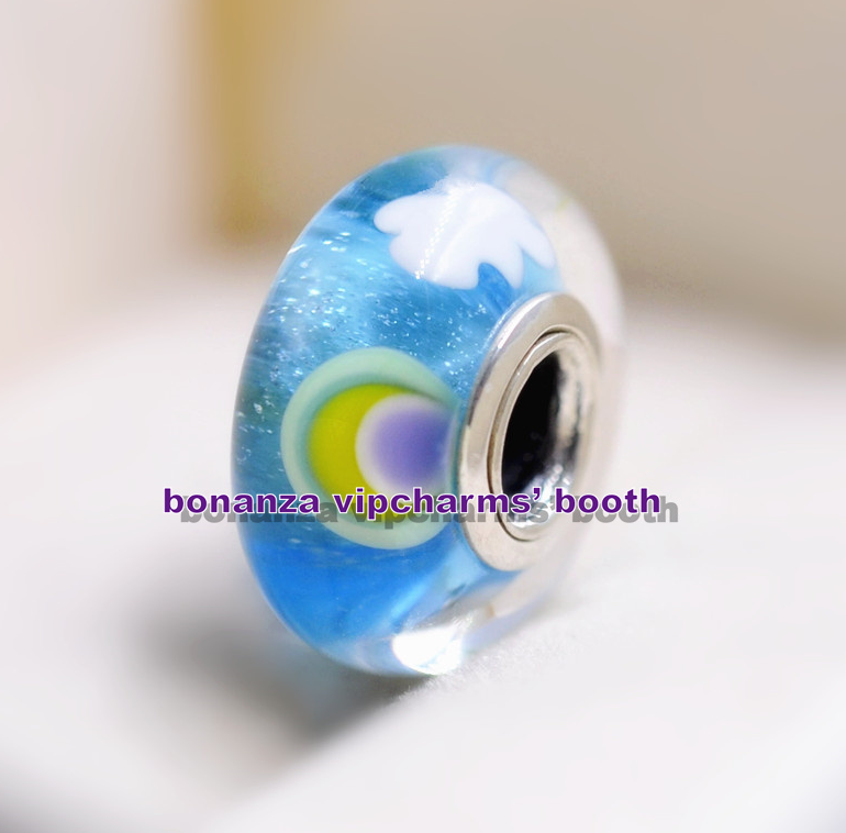 TOP 925 Sterling Silver Handmade Glass Iridescent Rainbow Murano Glass Charm