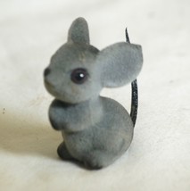 Gray Flocked Cute Mini Mouse Animal Figurine Xmas Holiday Display Vintage - £7.87 GBP