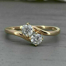2 TCW Round Cut Cubic Zirconia Two Stone Engagement Ring 14k Yellow Gold Plated - £90.41 GBP