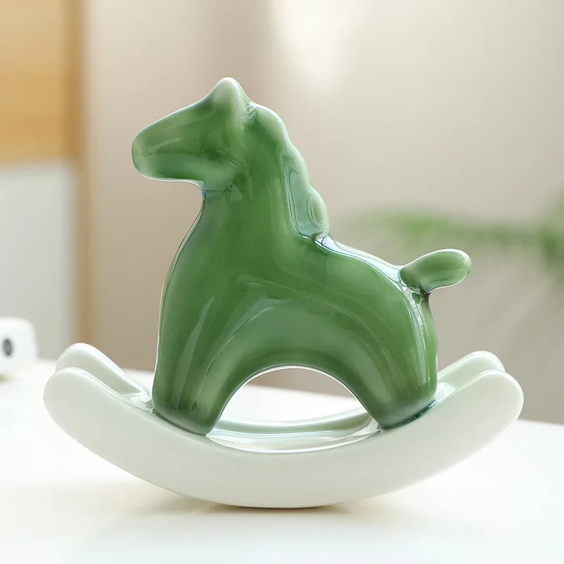 Mini Rocking Horse Ceramic Ornaments First Birthday Gift Decoratives Home - £20.35 GBP
