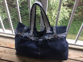 Handmade Upcycled Reinvented Distressed Denim Jeans Rag Travel Bag Shoulder Bag - £31.64 GBP