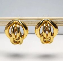 Vintage Gold-tone 1.25&quot; Graduated Oval Loop Earrings Pierced Costume Jewelry - £15.77 GBP