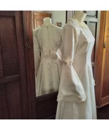 Vintage Wedding Gown Cream Satin Lace Embellished Bell Sleeves Roses Pet... - $3,611.30 MXN