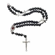 Catholic Black Rosary Prayer Beaded Jerusalem Cross Crucifix Christ Jesus Neckla - $13.72