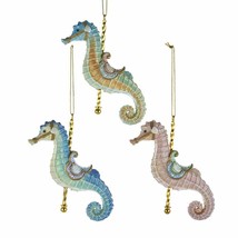 Kurt Adler 4.25&quot; Resin Seahorse Carousel Nautical Christmas Ornament Set Of 3 - £35.87 GBP