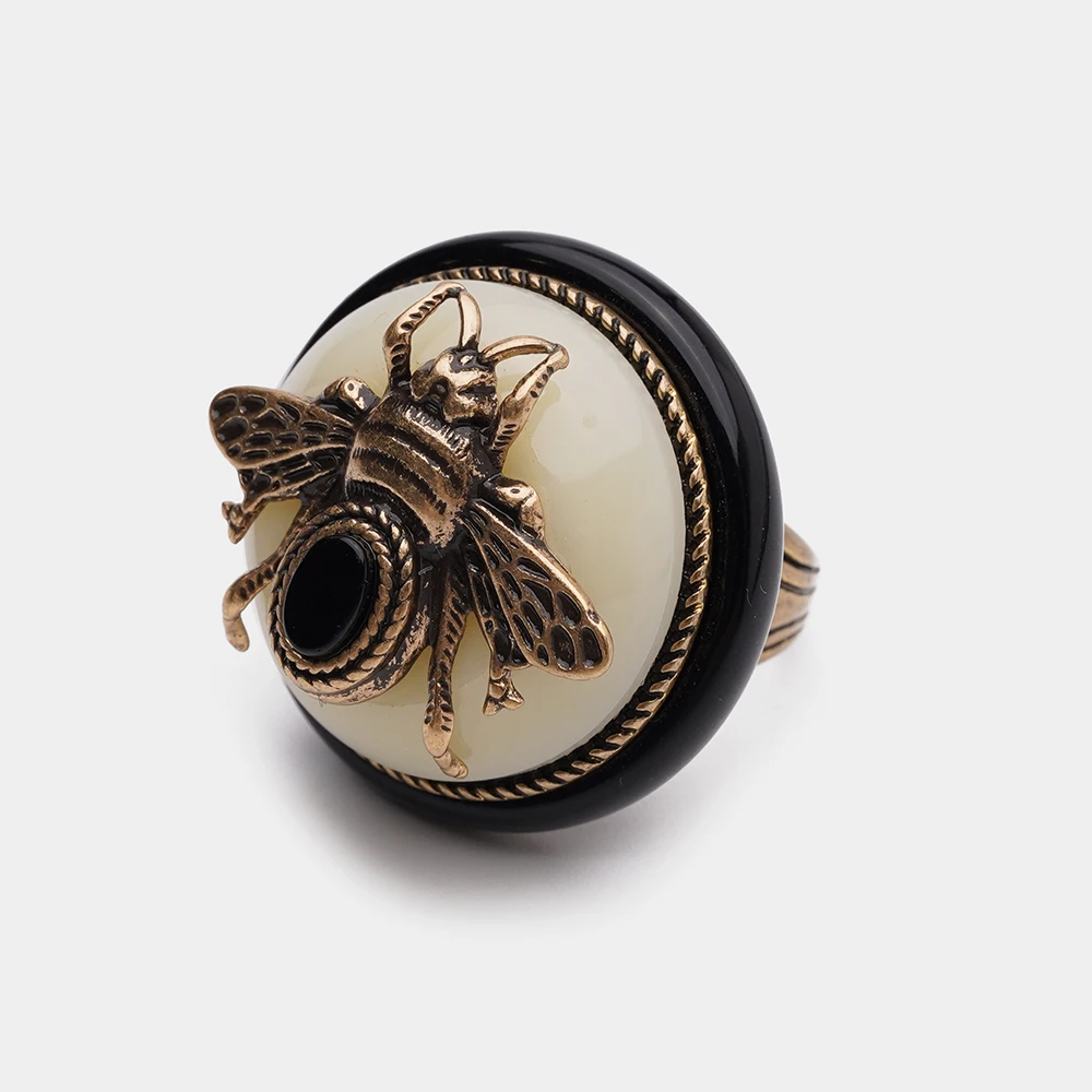 JBJD Vintage Bee New Design Party white Natural Agate Ring - £38.72 GBP