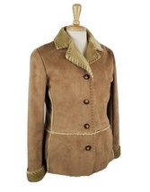 Jones New York Sport Women&#39;s Coat Faux Suede Shearling Medium Fawn Butto... - $26.99