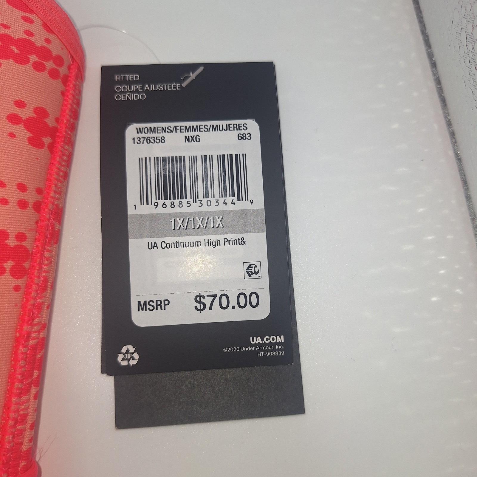 Under Armour UA Continuum High Support Sports Bra Sz 1X 1376358 Coral Print $70 Item image 5