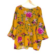 Mustard Yellow Floral Loose Flowy Blouse with Back Button Detail 3XL by Darling - £14.79 GBP