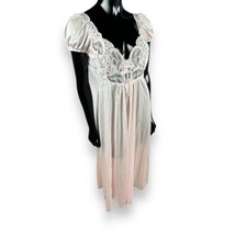 Vtg NWT Olga Nightgown Negligee Pale Pink Stretchy Lace Bodice Puff Sleeve Sz XL - £77.51 GBP