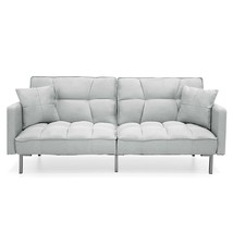 Plush Gray Split-Back Design Convertible Linen Tufted Futon w/ 2 Pillows - $11,463.29 MXN