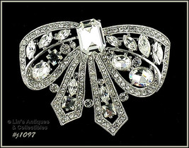 Eisenberg Ice Signed Large Bow Pin Clear Rhinestones Dated 2000 (#J1097) - £179.85 GBP