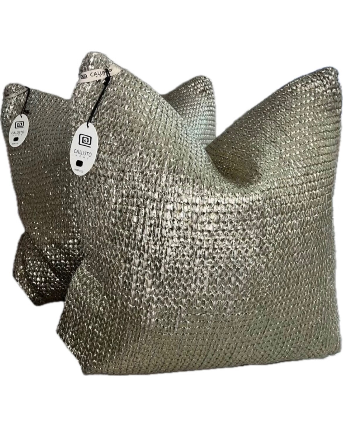 Callisto Home Piper Acrylic Knit Gold Metallic Pillow 24” X 24&quot; NWT 2 av... - $99.00