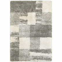 10' X 13' Grey Ivory And Silver Geometric Shag Power Loom Stain Resistant Area R - $1,714.17 CAD