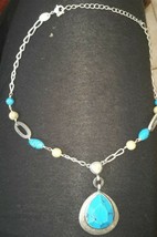 Vintage Necklace, Blue Stone Necklace, Beaded Necklace, Casual Necklace, - £8.69 GBP