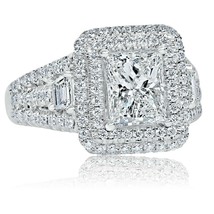 2.64 Ct Princess Cut Diamond Trapezoid Engagement Ring 18k White Gold - £6,214.02 GBP