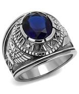 US Navy Stainless Steel Blue Crystal Mens Ring TK316 - $25.87 CAD
