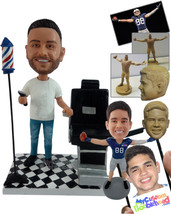 Personalized Bobblehead Elegant Barber With A Fancy Styleist Chair And Hair Clip - $174.00