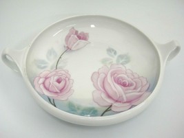 Antique RS Germany Porcelain Rose Dish Pink Roses Shallow Handled Bowl 6.5&quot; - £18.47 GBP