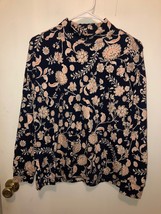 NEW Lands End Relaxed Fit Womens Medium Petite Mock Neck Floral Cotton Shirt - £9.27 GBP