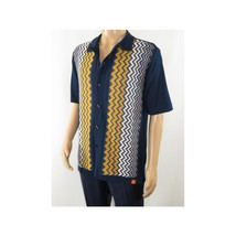 Mens Stacy Adams Italian Style Knit Woven Shirt Short Sleeves 3118 Navy Blue image 4