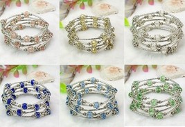 NEW Wrap Bracelet Adjustable Crystal Gemstone Bead Silver Tone  FREE SHIPPING - £7.17 GBP