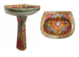 Mexican Talavera Pedestal Sink Handcrafted Ceramic - Jessica - - $16,842.45 MXN