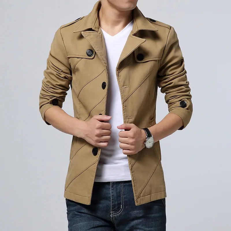 Windbreaker men&#39;s mid-length spring and  plus velvet jacket Korean youth... - £294.15 GBP