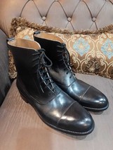 New Handmade Men&#39;s Black Leather Cap Toe Lace up Leather Ankle Boots for... - £116.52 GBP+