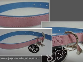 Fancy Dog Collar NWT Adjustable 22&quot; Large Size Breed Pink&amp;Blue Soft Faux Leather - £7.16 GBP