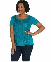 Bob Mackie Short-Sleeve Sequin Front Knit Top, Turquoise, Small, A310804 - £8.85 GBP
