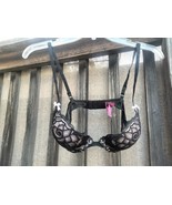 BETSEY JOHNSON INTIMATES ~ 34B Black Lace Pink Wired Padded Push Up Bra ... - $19.99